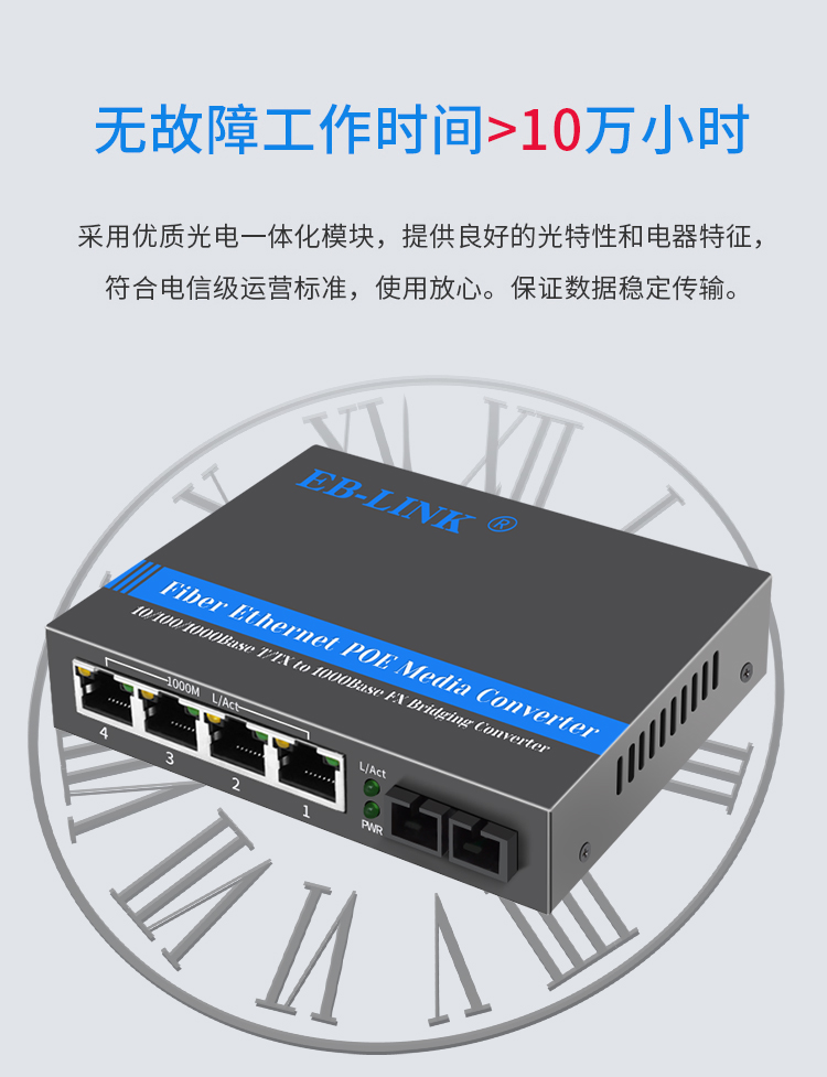 Gigabit single mode dual fiber 1 optical 4 electrical POE fiber optic transceiver