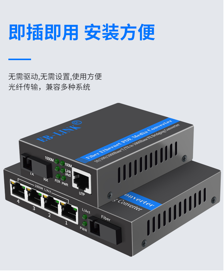 Gigabit single mode single fiber 1 optical 1 electrical + 1 optical 4 electrical POE fiber optic transceiver