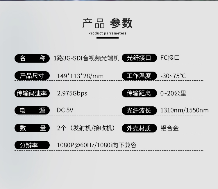1-way 3G-SDI audio and video optical transceiver
