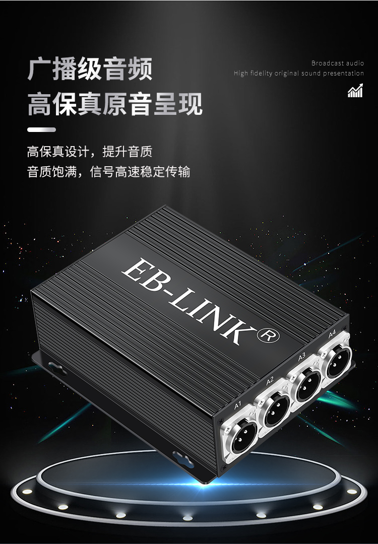 4-way unidirectional balanced audio optical transceiver