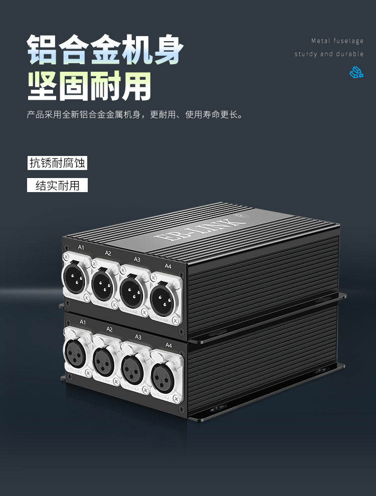 4-way unidirectional balanced audio optical transceiver