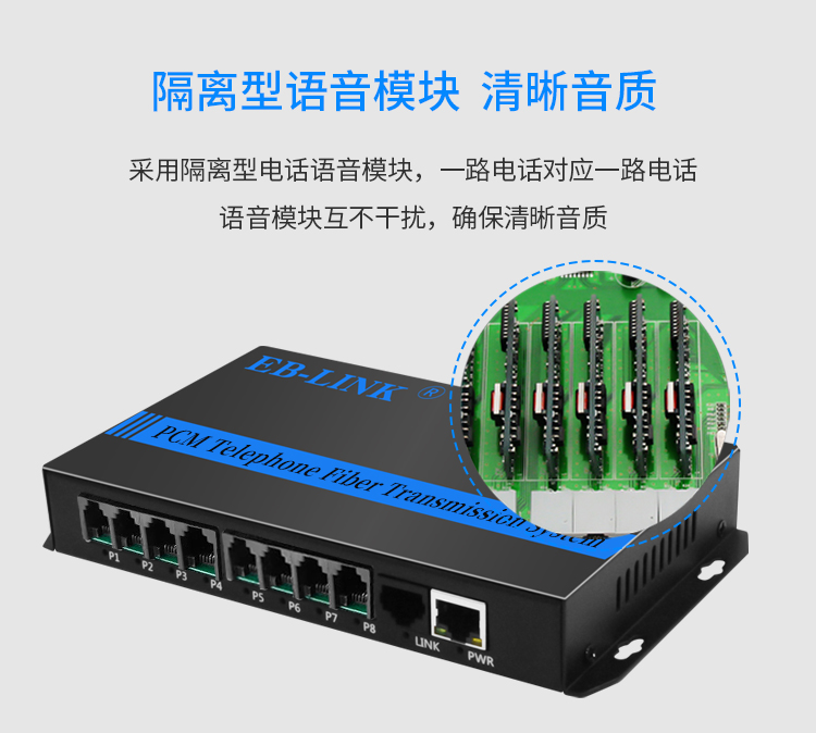 8-way telephone + 1-way Internet phone optical transceiver
