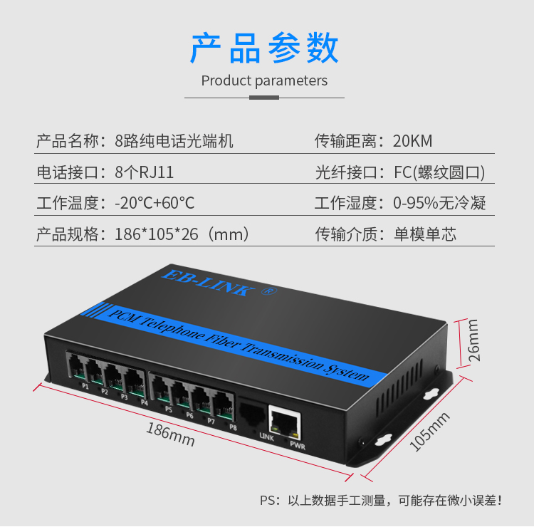 8-way telephone + 1-way Internet phone optical transceiver