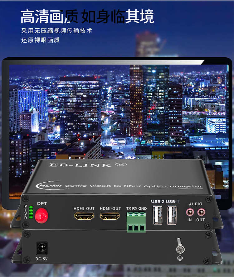 HDMI non-compressed audio and video optical transceiver