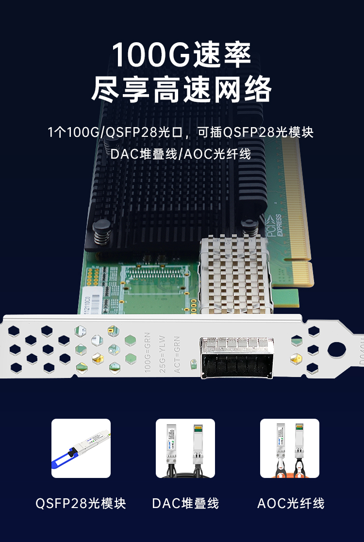 PCI-EX16 100G single optical port fiber optic network card (Intel E810 chip)
