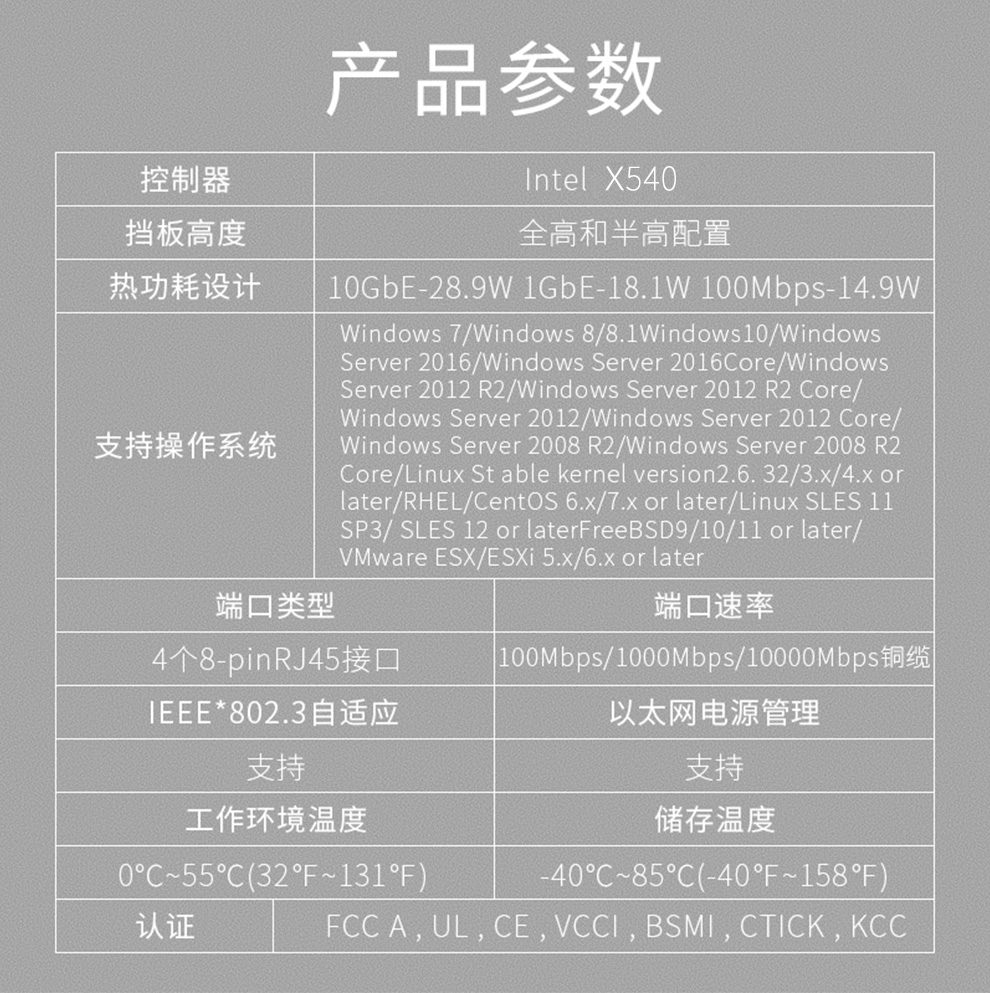 PCI-EX8 10 Gigabit single electrical port network card (Intel X540 chip)