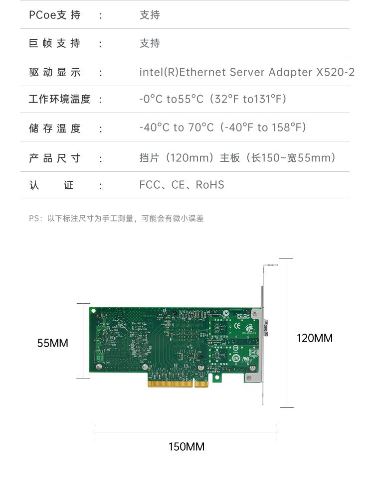 PCI-EX8 10 Gigabit single optical port network card (Intel 82599 chip)