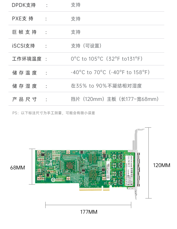 PCI-EX8 10 Gigabit Quad Optical Port Network Card (Intel Intel 82599 Chip)
