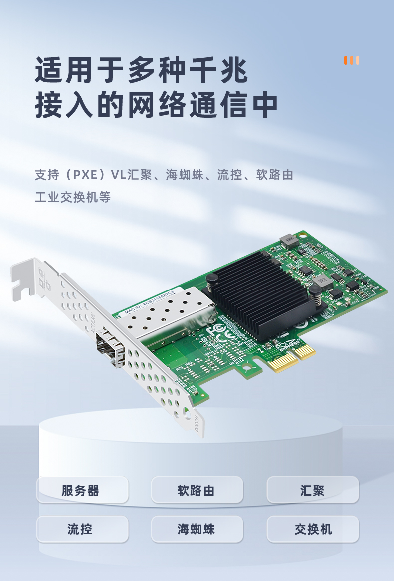 PCI-EX1 Gigabit single optical port network card (Intel 82575 chip)