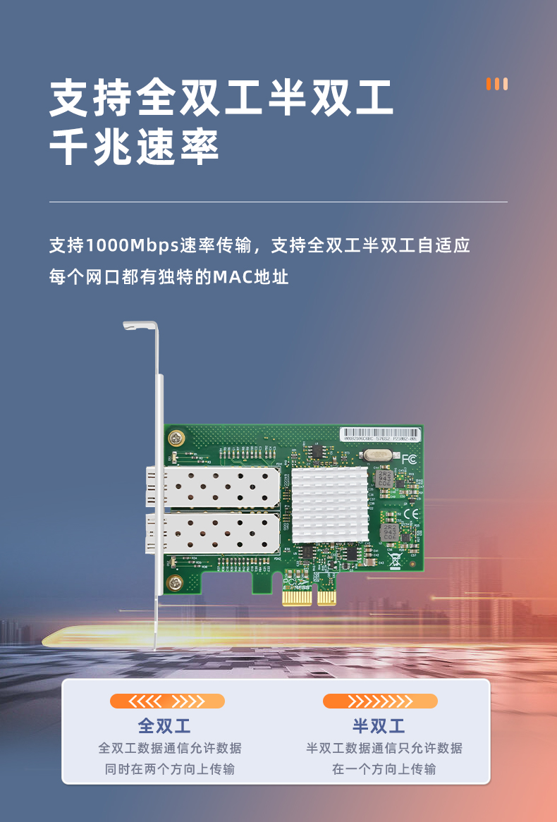 PCI-EX1 Gigabit dual optical port network card (Intel 82576 chip)