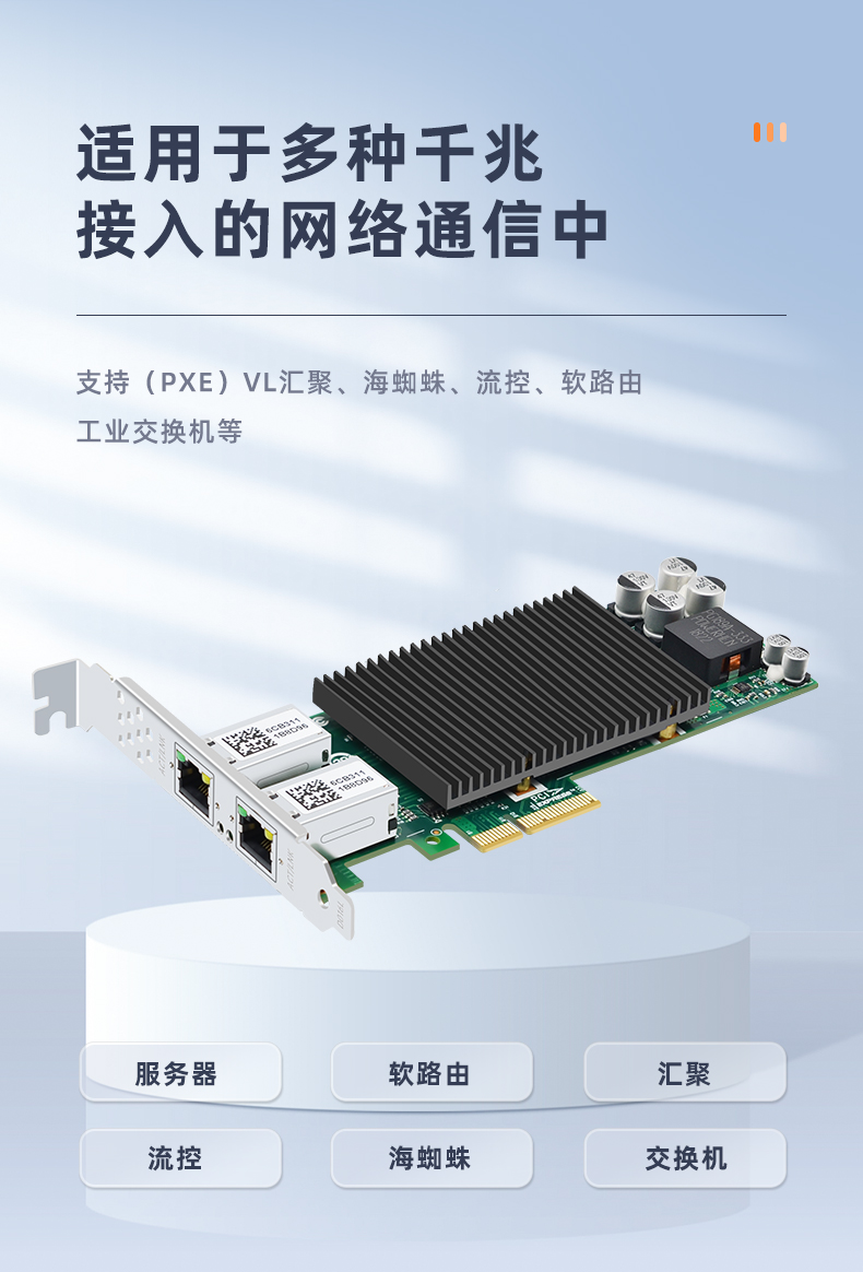 PCI-EX4 Gigabit dual electrical port POE network card (Intel Intel 82576 chip)