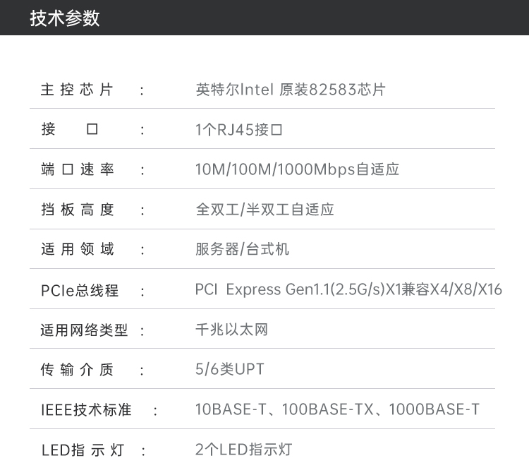 PCI-EX1 Gigabit single electrical port network card (Intel 82583 chip)