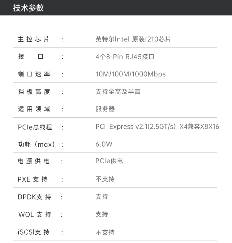PCI-EX4 Gigabit four electrical port network card (Intel I210 chip)