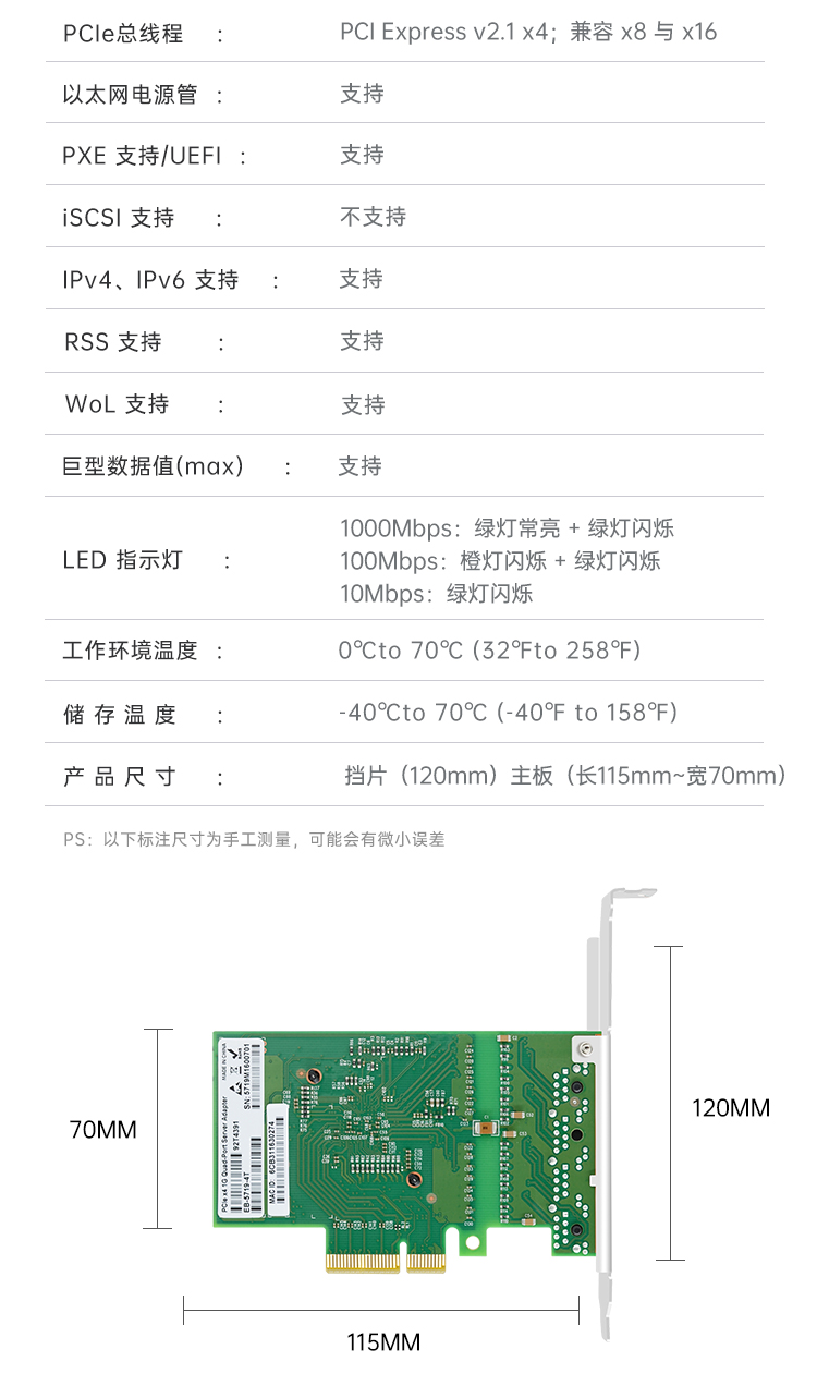 PCI-EX4 Gigabit four electrical port network card (BCM Broadcom 5719-4T chip)