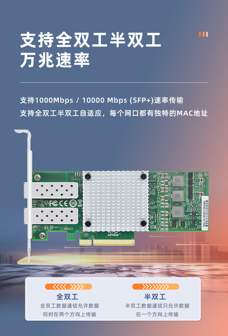 PCI-EX8 10 Gigabit dual optical port network card (BCM Broadcom 57810 chip)