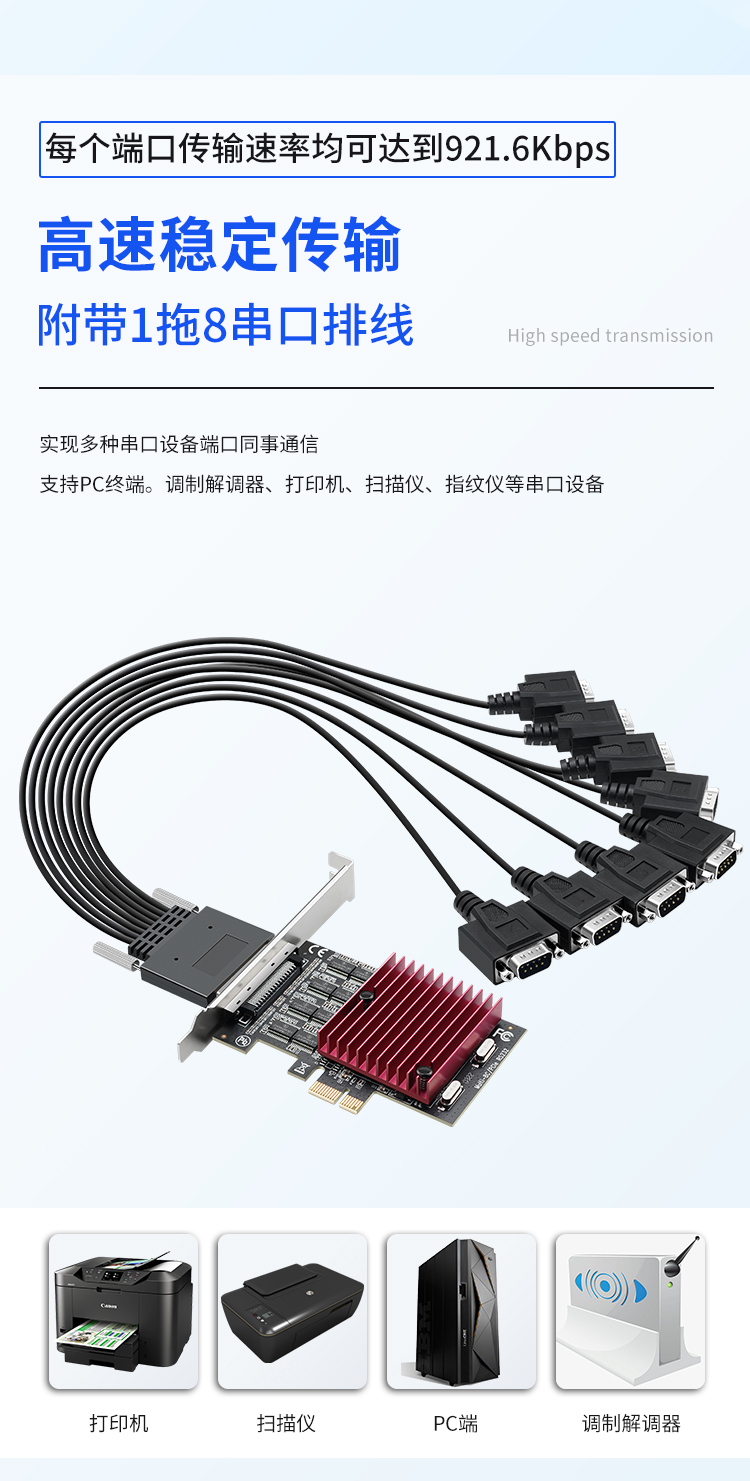 PCI-E to 8 serial port card