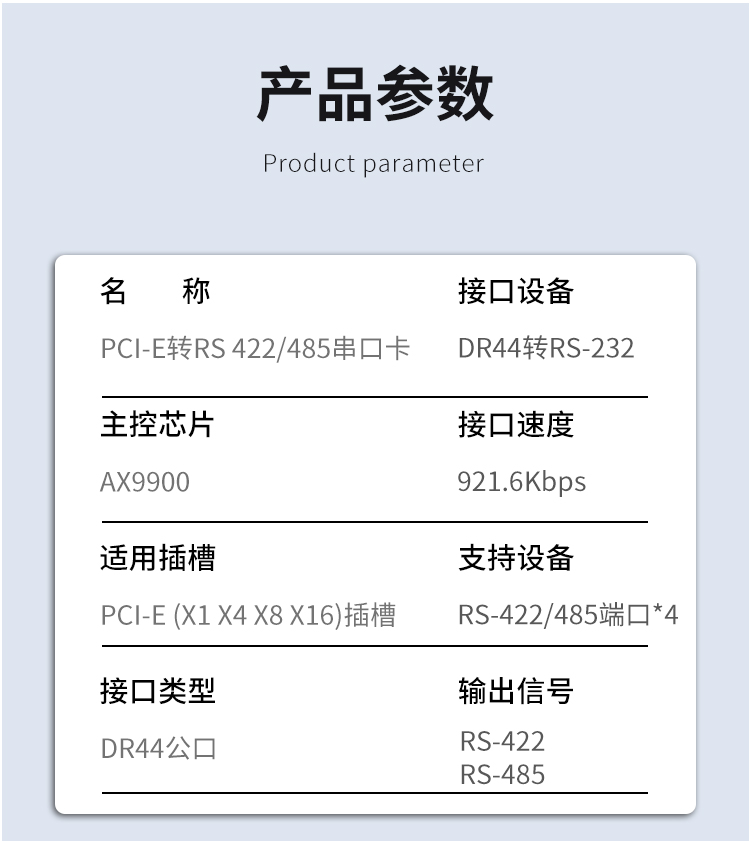 PCI-E to 4-port RS485/422 serial port card
