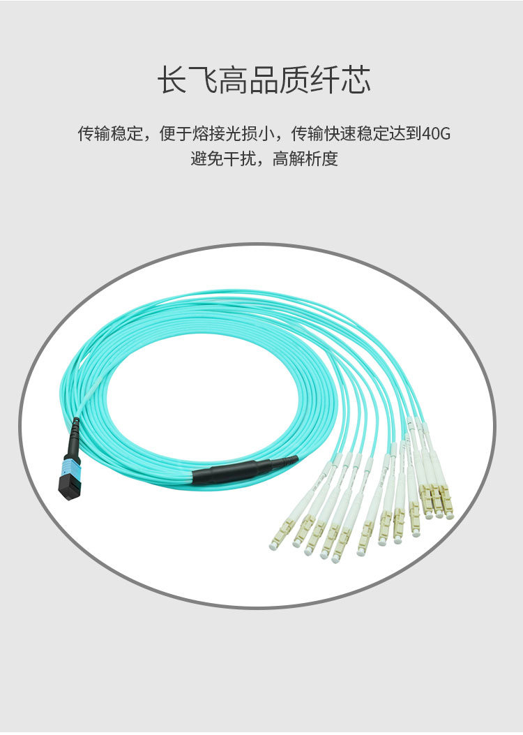 MPO-LC multimode 12-core fiber optic patch cord