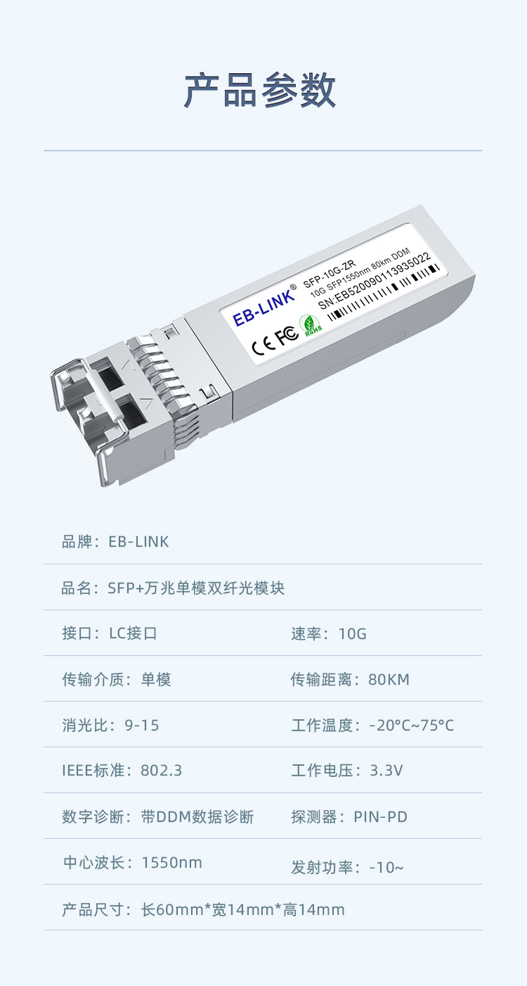 SFP+ 10G single-mode dual-fiber 80km optical module
