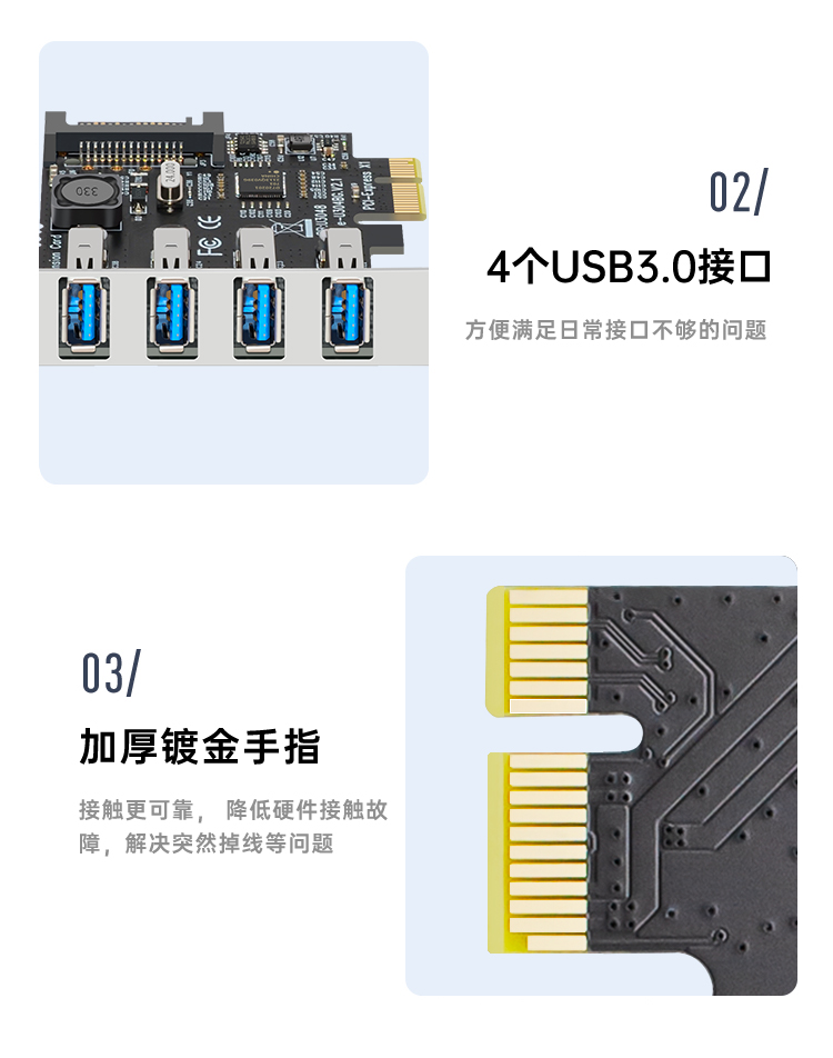 PCI-E to 4-port USB3.0 expansion card (2A power-free black)