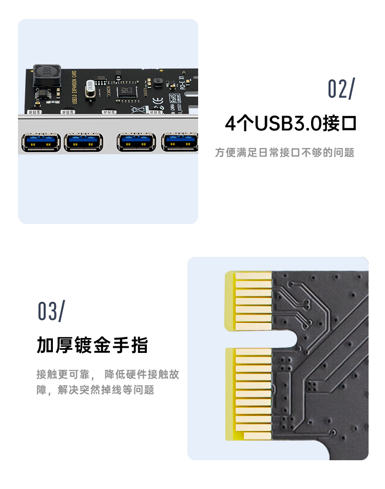 PCI-E to 4-port USB3.0 expansion card (3A power supply-free)