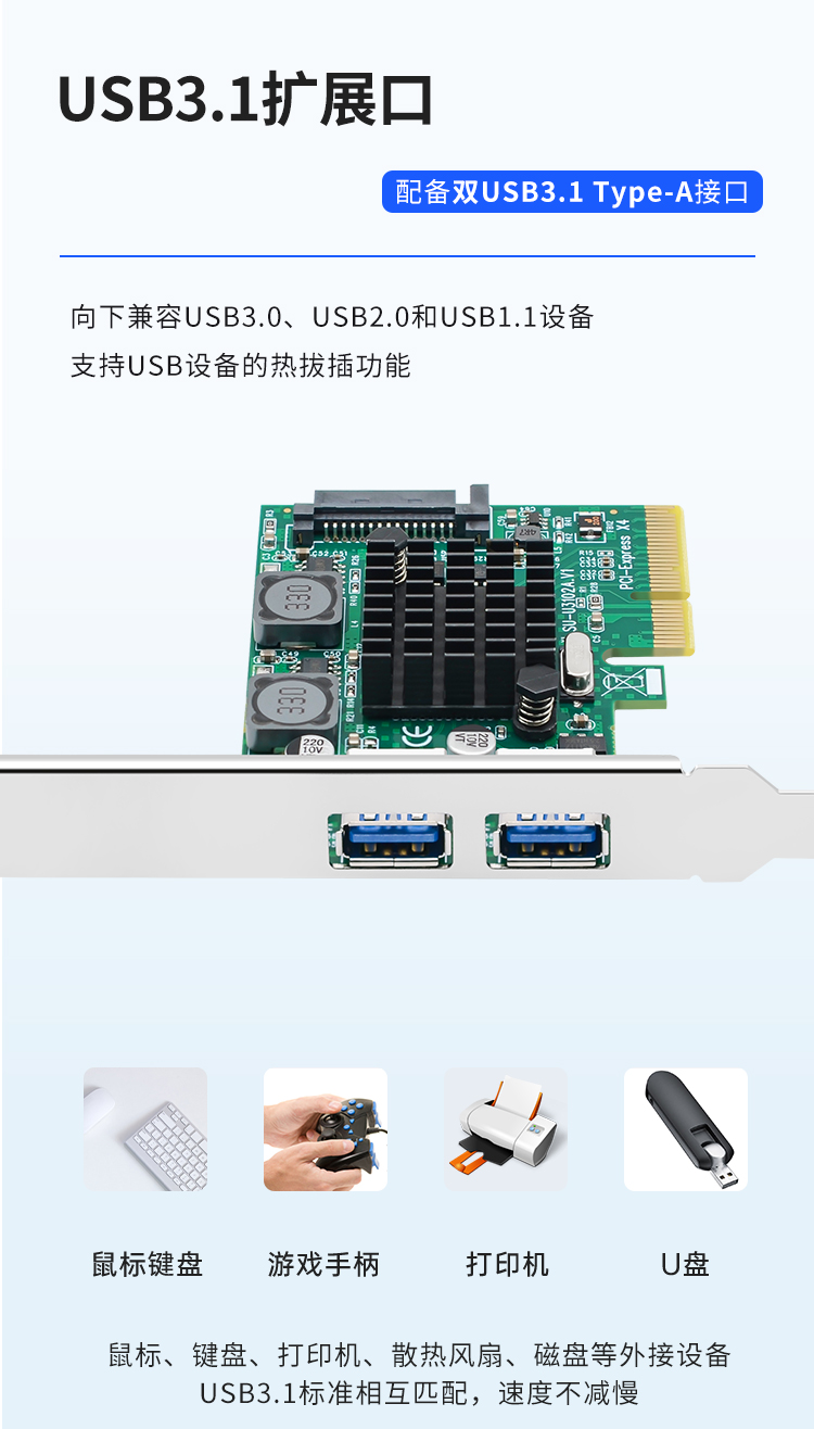 PCI-E 2-port USB3.1 expansion card (4A power-free)