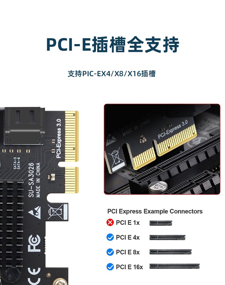PCI-E X4 to SATA3.0 six-port expansion card