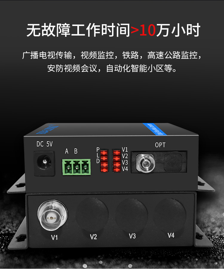 1 channel video + 1 channel reverse 485 data video optical transceiver
