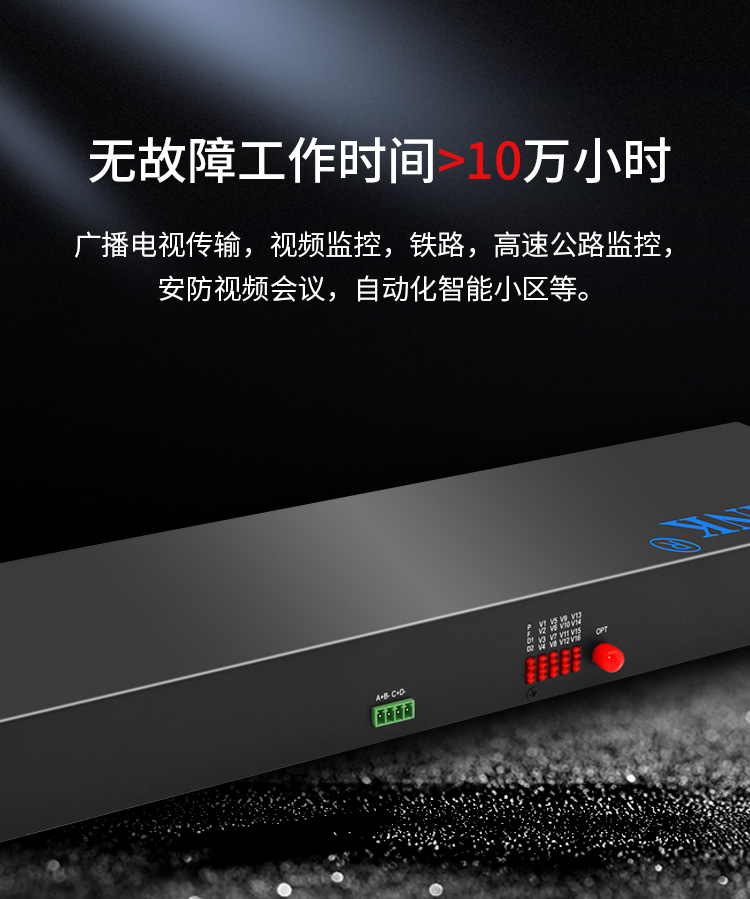 16-channel video + 1-channel reverse 485 data rack-mounted video optical transceiver