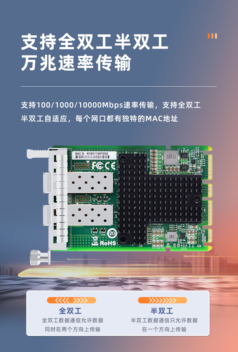 OCP3.0 Gigabit dual optical port network card (Intel Intel 82599 chip)