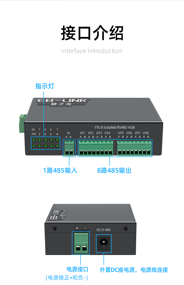 Industrial grade 8-port RS485 hub
