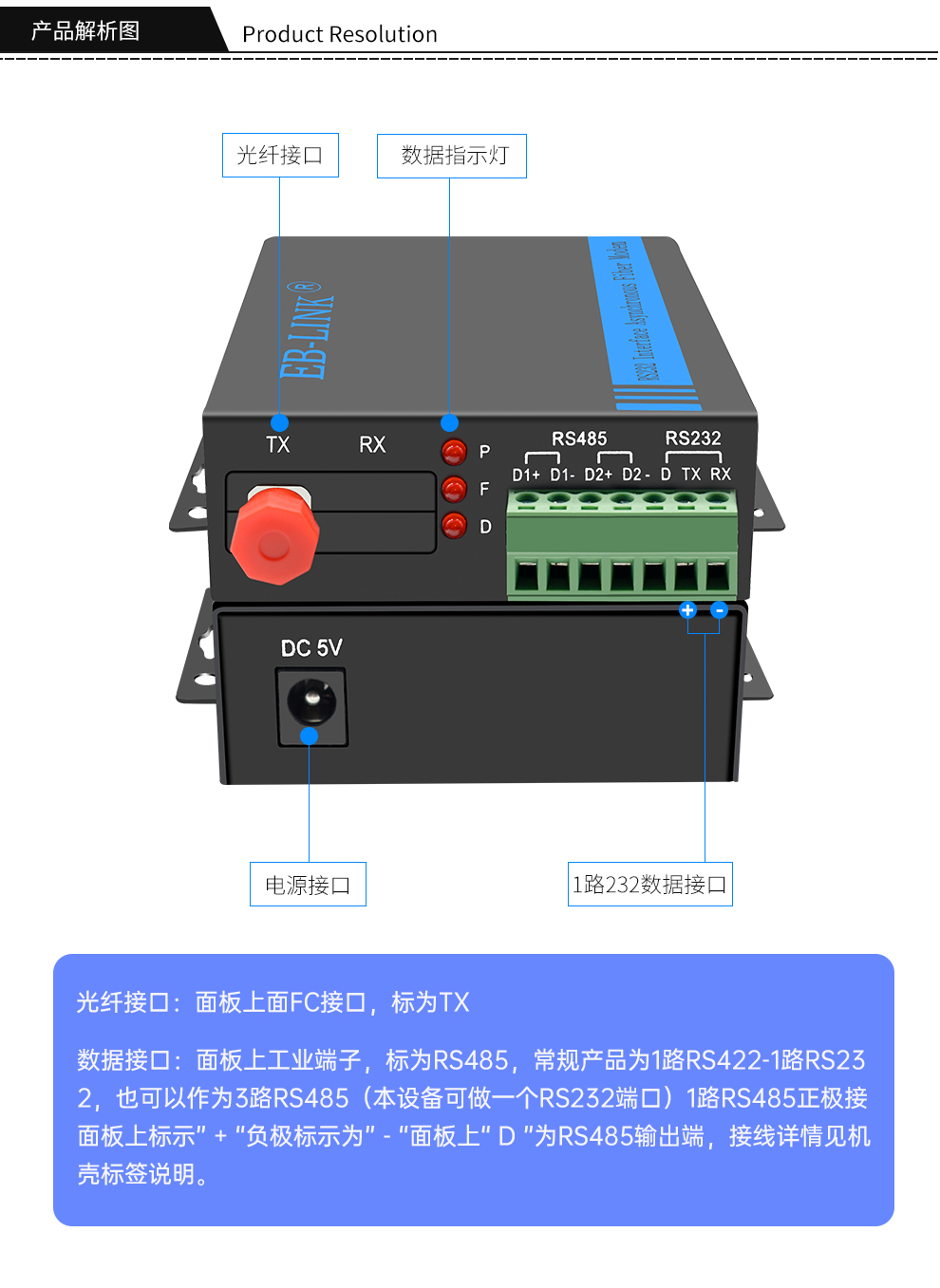 1-way bidirectional RS232 data optical terminal