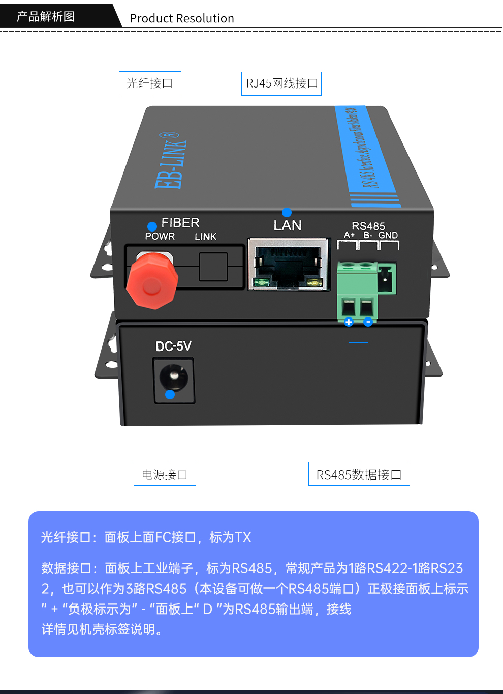 1 channel bidirectional 485 data + 1 channel 100M network optical transceiver