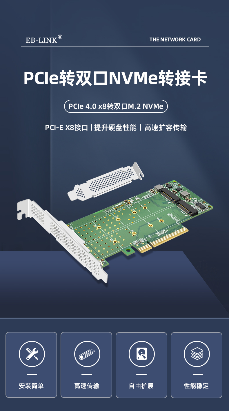PCI-EX8 to M.2 dual-port expansion card