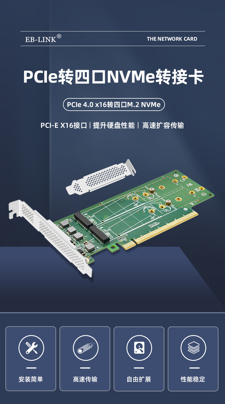 PCI-EX16 to M.2 four-port expansion card (double-sided version)