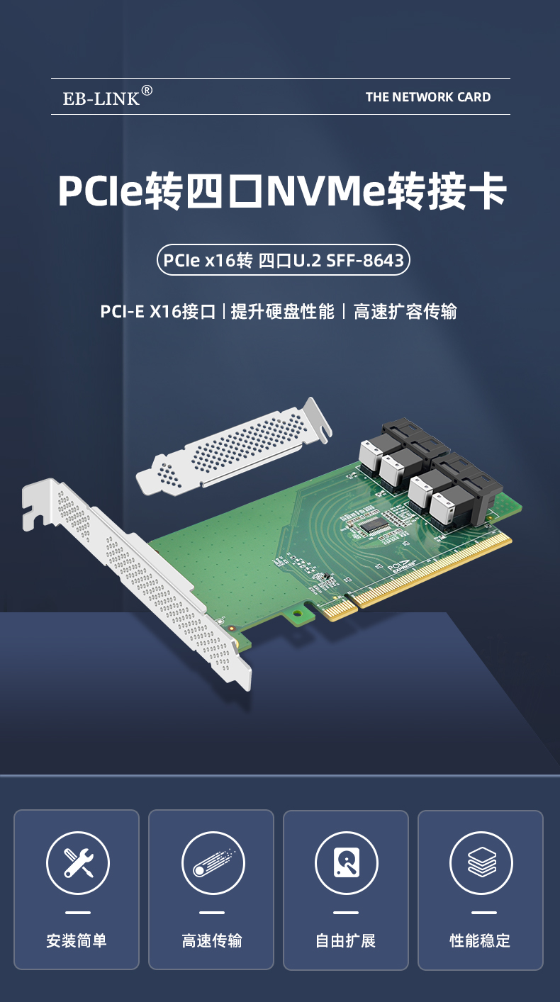 PCI-EX16 to 8643 expansion card (U.2 four ports)