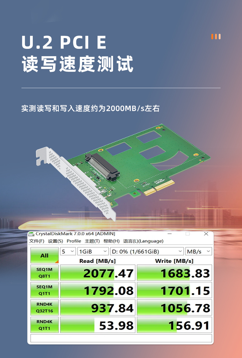 PCI-E X4 to U.2 single port expansion card