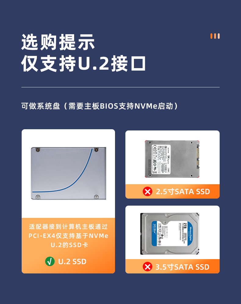 PCI-E X4 to U.2 single port expansion card