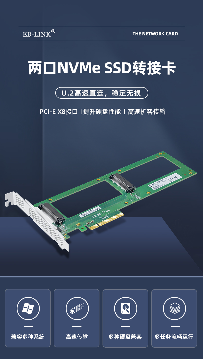 PCI-E X4 to U.2 dual-port expansion card