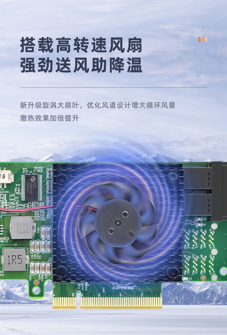 PCIE X8 to dual-port U.2 NVMe expansion card 8643 interface