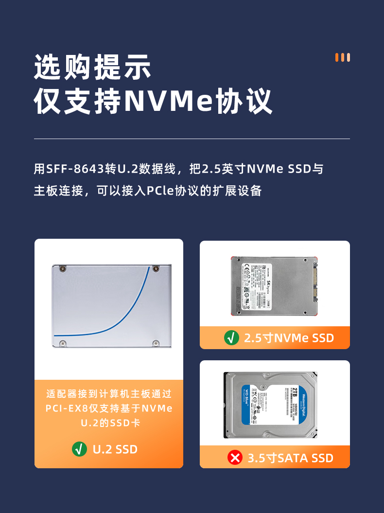 PCIE X8 to dual-port U.2 NVMe expansion card 8643 interface